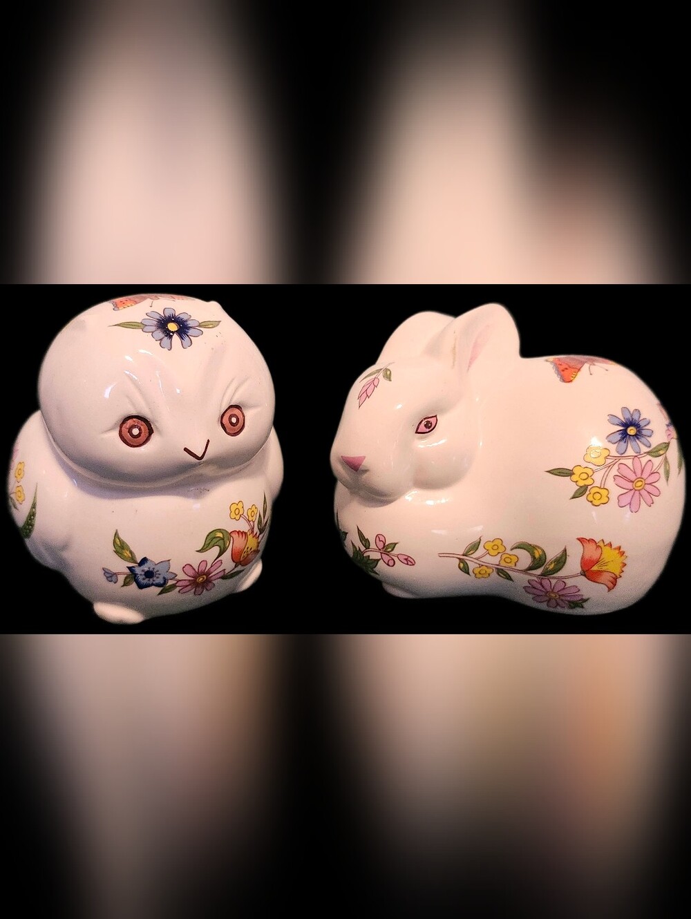 Vintage 1980s Prestige Bunny & Owl Cotton Ball Dispensers